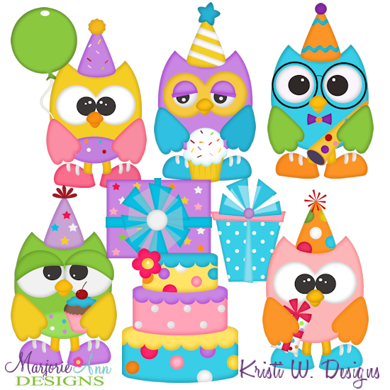 Birthday Owls SVG Cutting Files + Clipart - Click Image to Close